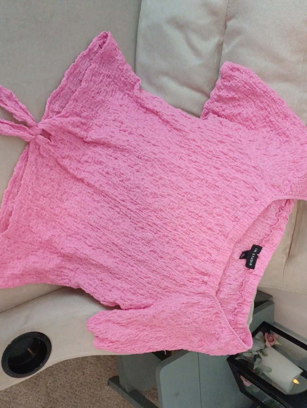 I.N. Studio Pink Short Sleeve Textured Top